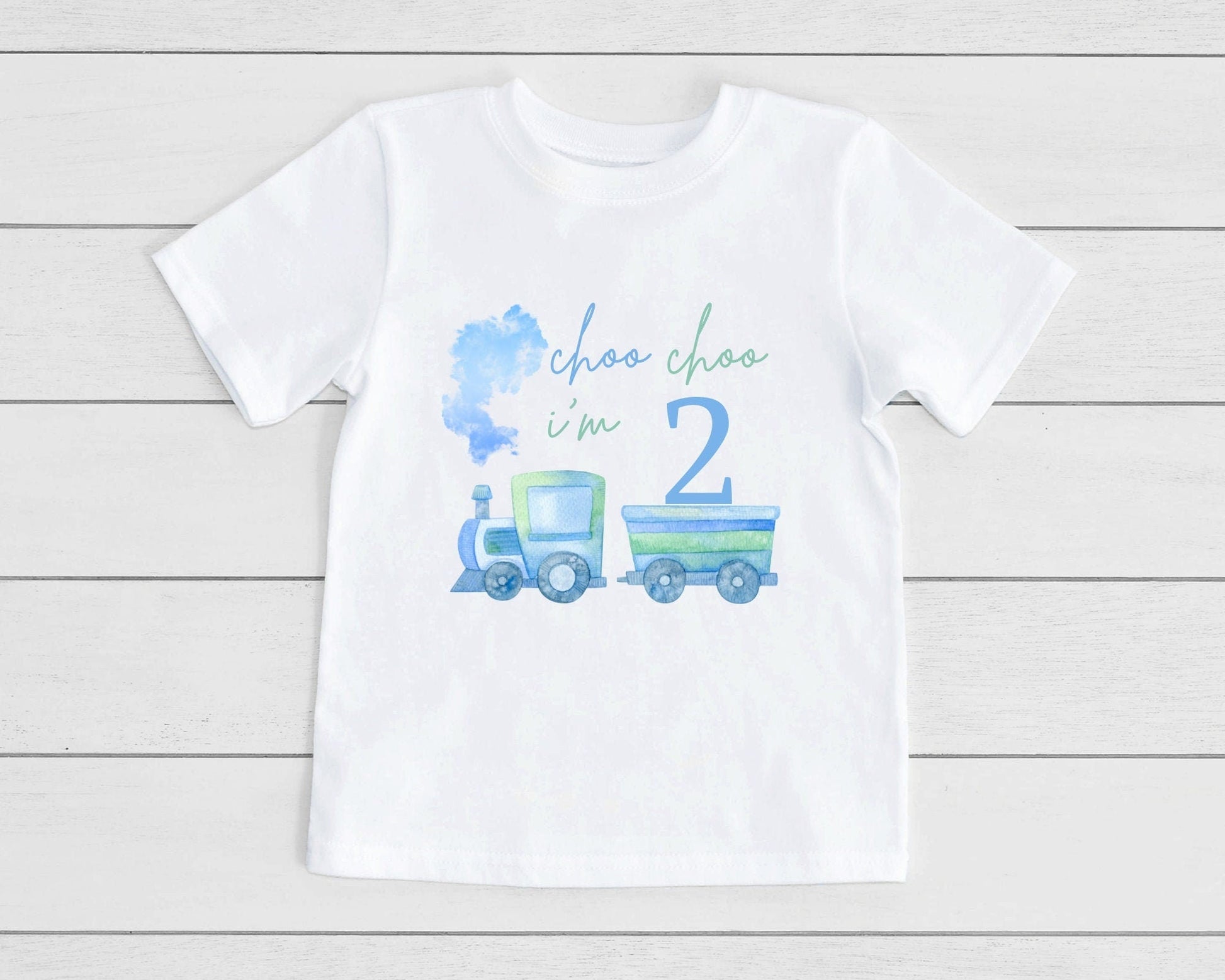 2nd Birthday T-Shirt Choo Choo I'm Two Train Toddler Boys Kids Gift