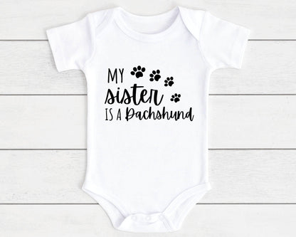 Baby Vest Gift Vest Funny Brother Is A Dog Breed Dachshund, Cockapoo, Labrador, Pug Etc | Customise With Any Breed
