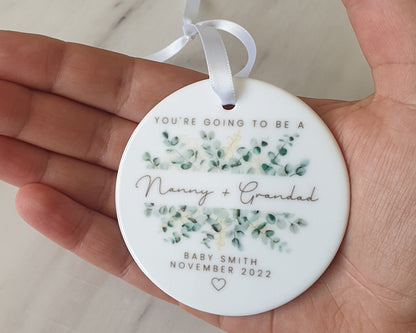 Nanny & Grandad Pregnancy Reveal Ornament Grandparents Announcement Personalised Gift Decoration