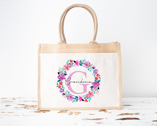 Personalised Shopping Bag Jute Nanny Granny Birthday Gift