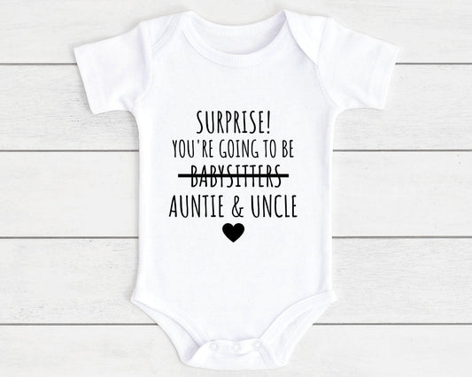 Pregnancy Reveal Baby Vest Auntie & Uncle Bodysuit Personalised Babygrow Newborn Funny Announcement Gift