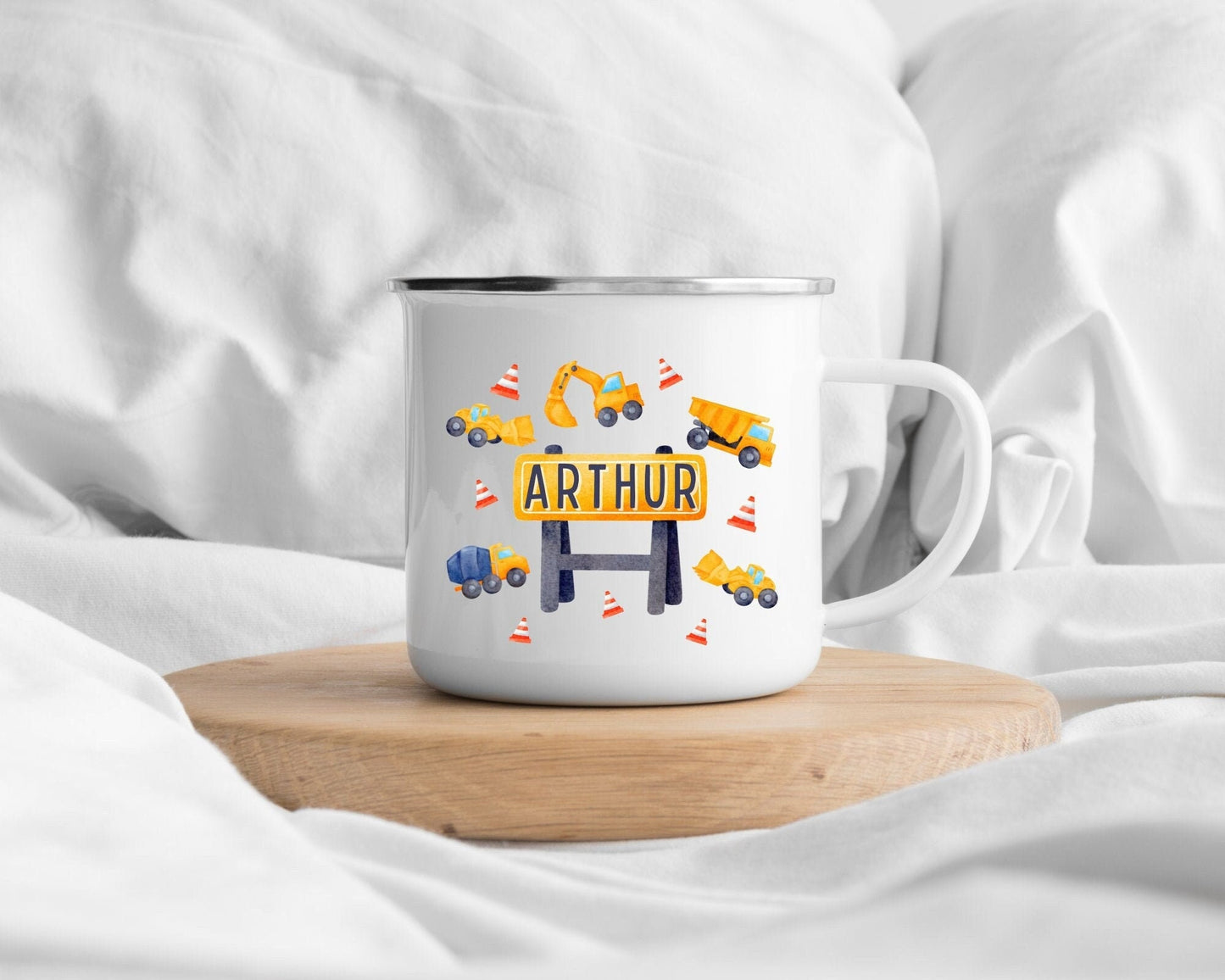 Personalised Children's Mug Digger Kids Enamel Cup Gift