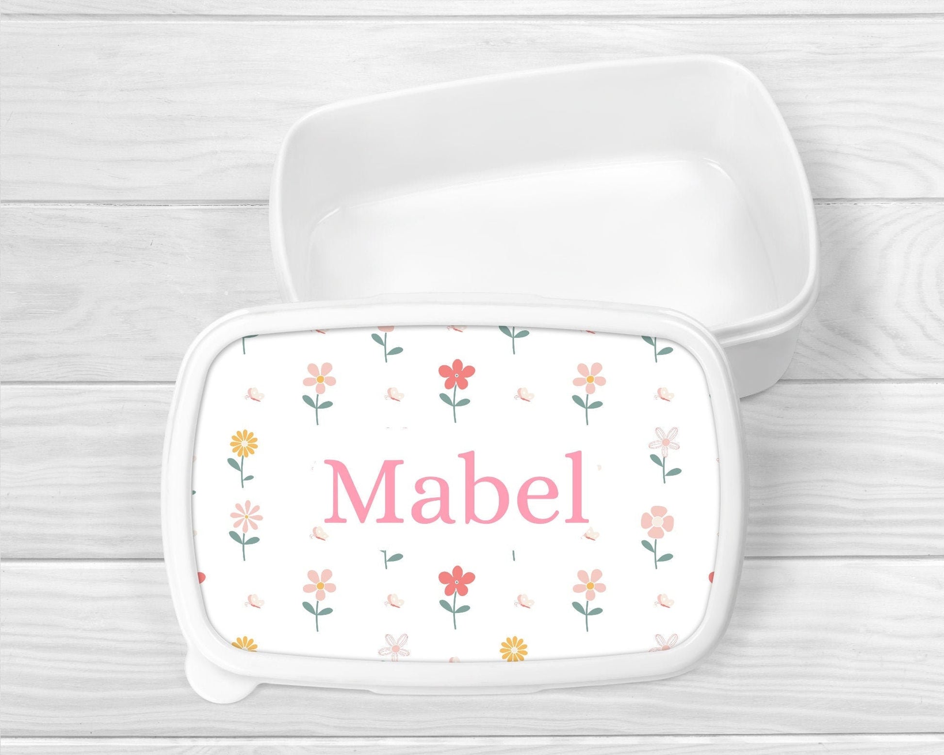 Personalised Lunch Snack Box Girls Pink Floral Back To School Nursery Pot