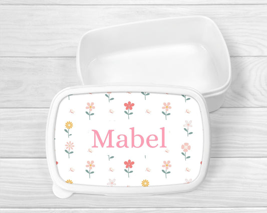Personalised Lunch Snack Box Girls Pink Floral Back To School Nursery Pot