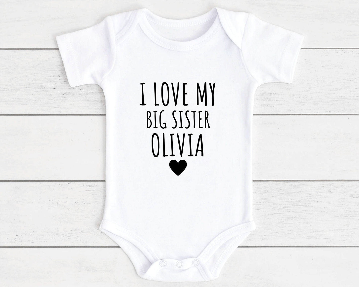 Personalised I Love My Big Sister Baby Vest Bodysuit Babygrow Newborn Sibling Gift - ANY NAME