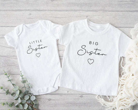Sisters Baby Vest TShirt Matching Pregnancy Reveal Big & Little Sister Announcement Gift