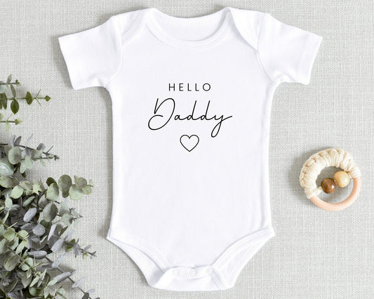 Hello Daddy Pregnancy Announcement Baby Vest Reveal Cute Script Font Gift