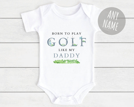 Golf Baby Vest Personalised Born To Be A Golfer Like Daddy Grandad Bodysuit Gift