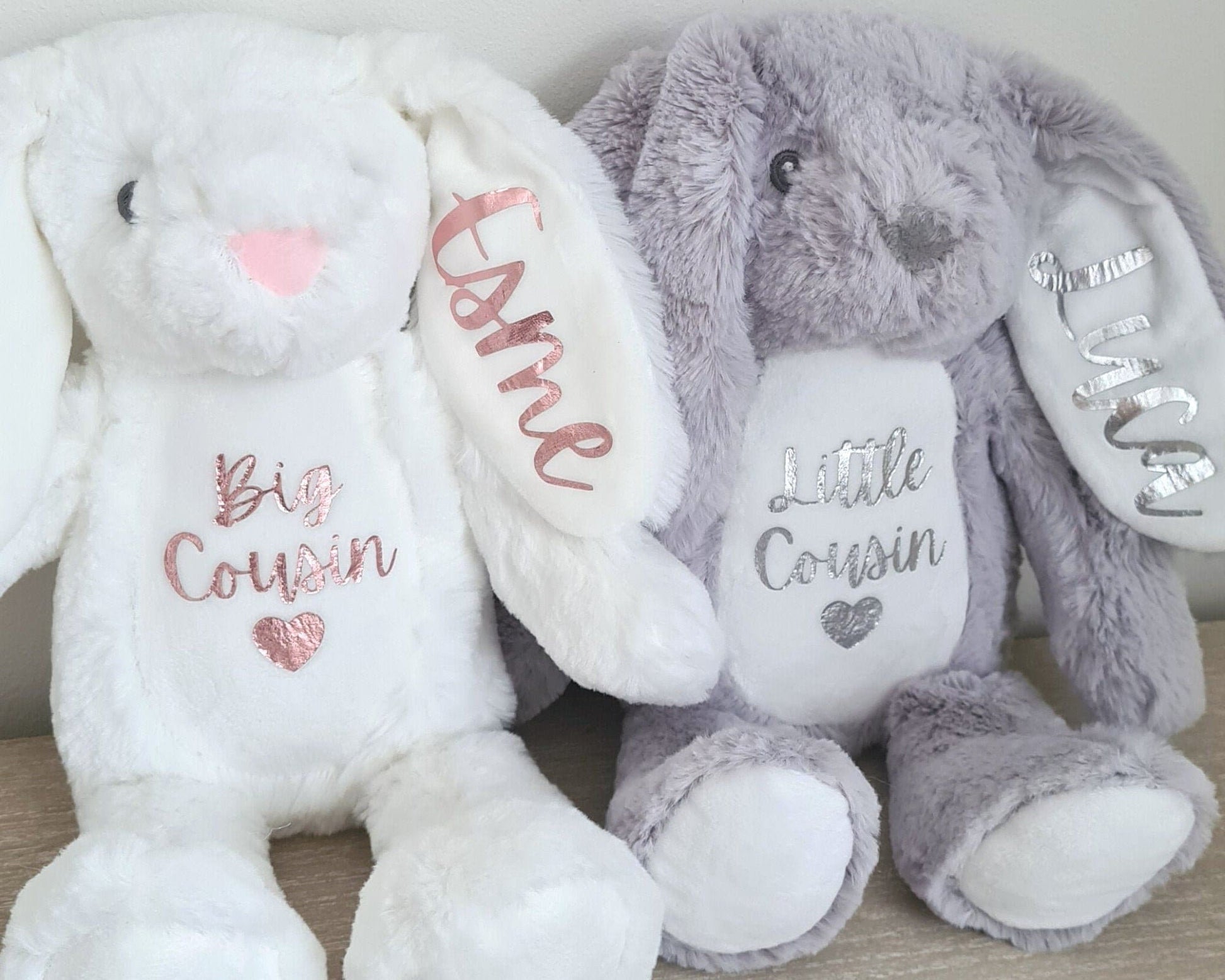 Cousins Personalised Soft Toy Bunny Teddy Gift Little Big Cousin Baby Birthday Present