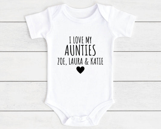 Personalised I Love My Aunties Baby Vest Bodysuit Aunt Babygrow Newborn Gift - ANY NAMES