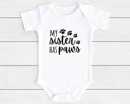 My Brother Sister Has Paws Pet Dog Baby Vest Cat Funny Newborn Baby Shower Gift