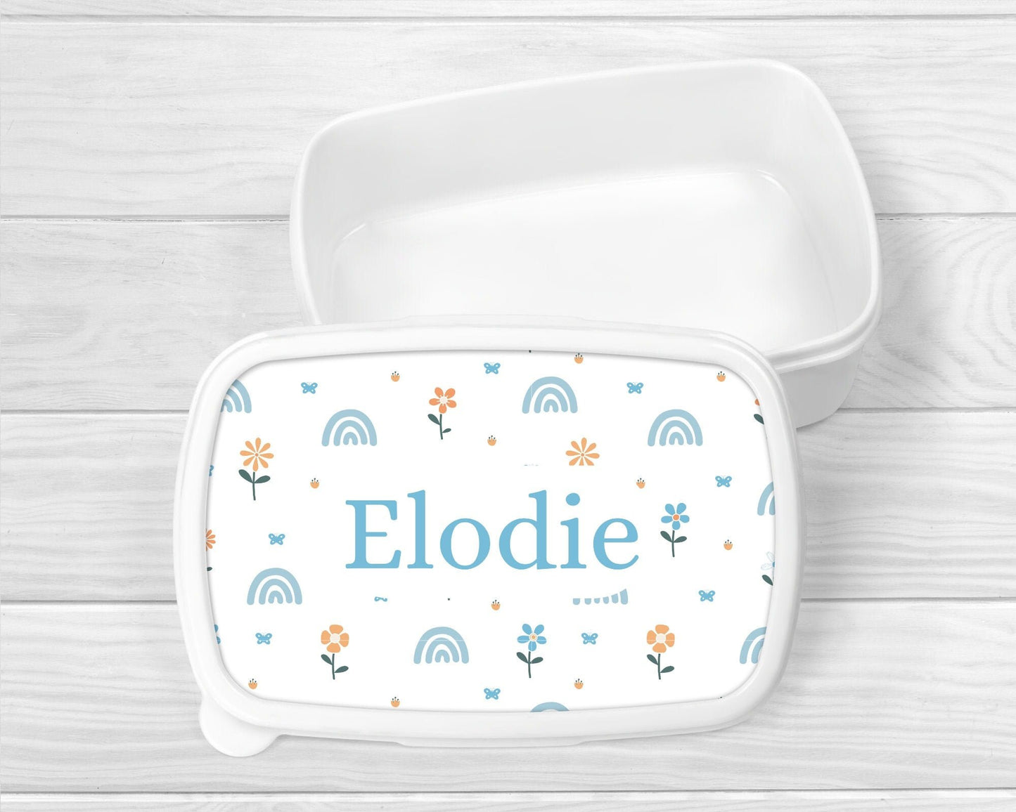 Personalised Lunch Snack Box Girls Floral Rainbow Back To School Nursery Pot