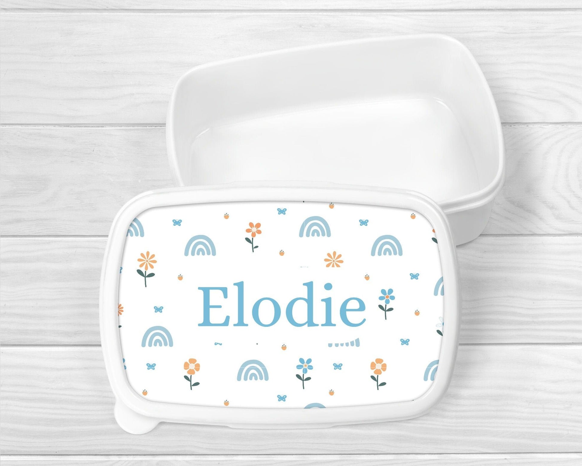 Personalised Lunch Snack Box Girls Floral Rainbow Back To School Nursery Pot