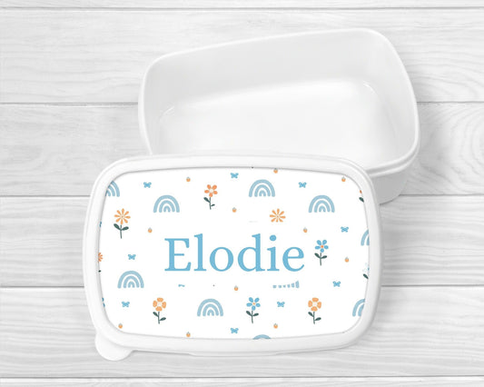 Personalised Lunch Snack Box Girls Floral Rainbow Back To School Nursery Pot