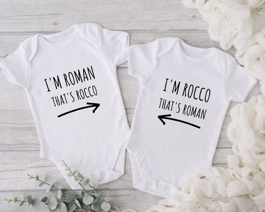 Twins Baby Vest Personalised Funny Twin Bodysuit Babygrow Newborn Gift