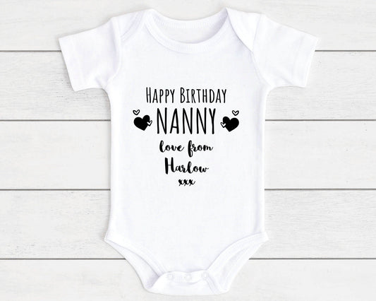 Happy Birthday Nanny Baby Vest Bodysuit Personalised Babygrow Gift
