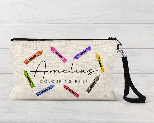 Personalised Colouring Pens Crayons Storage Pouch Bag Kids Birthday Gift