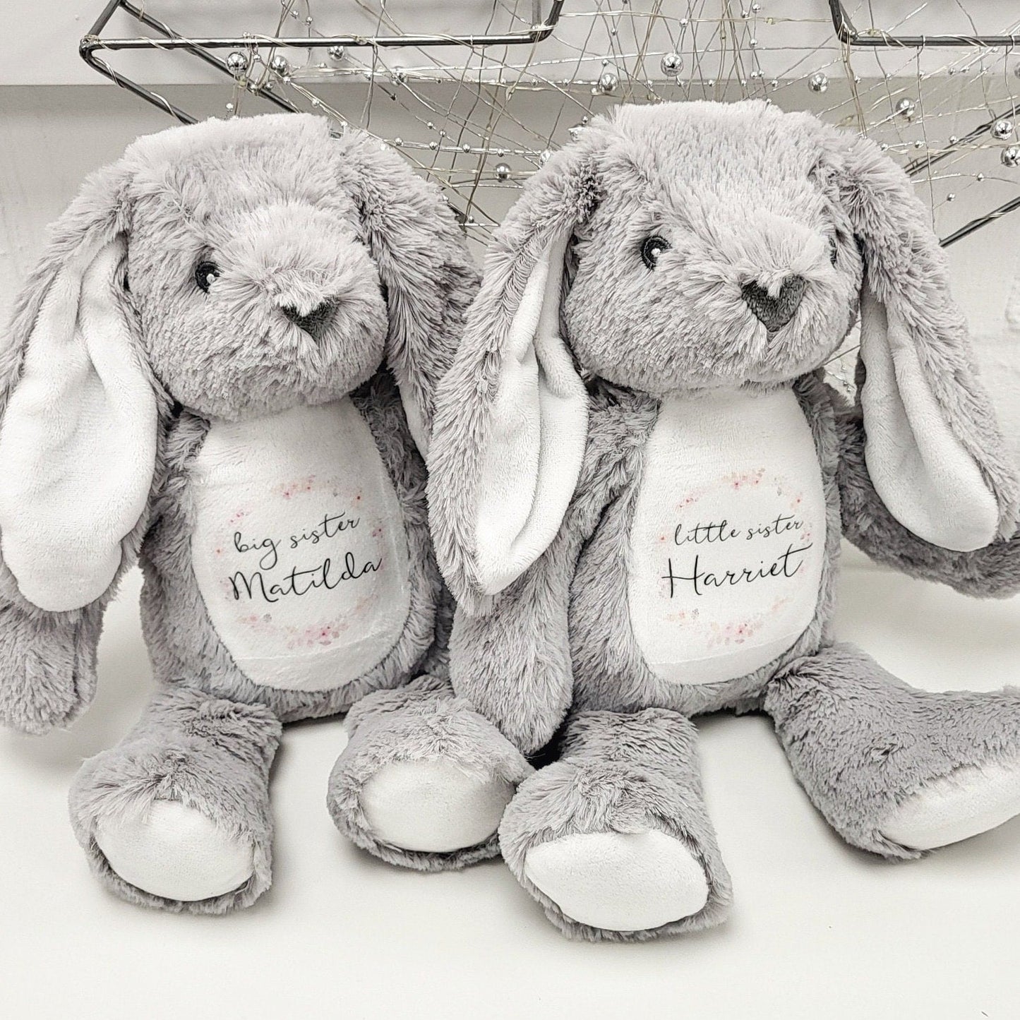 Sisters Personalised Soft Toy Bunny Teddy Gift Little & Big Sister New Baby Present