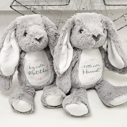 Sisters Personalised Soft Toy Bunny Teddy Gift Little & Big Sister New Baby Present