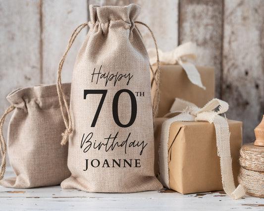 70th Birthday Personalised Wine Bottle Gift Bag Drinks Gift