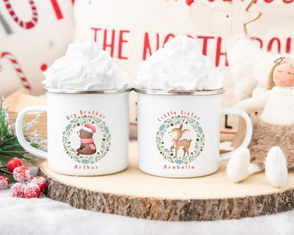 Personalised Children's Christmas Mug Enamel Kids Cup Big Brother Sister Gift