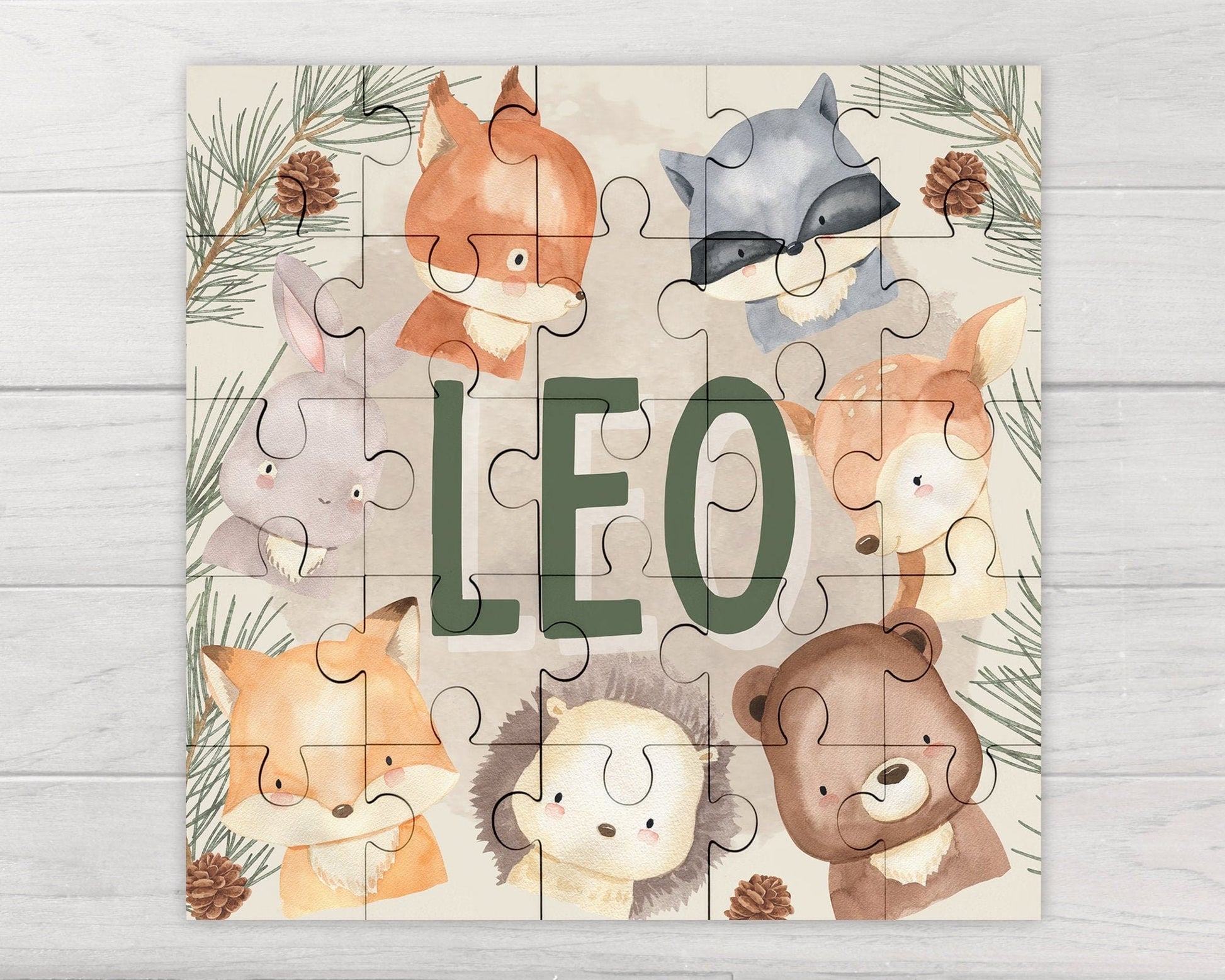 Personalised Childrens Jigsaw Puzzle Boys Woodland Animals 25pcs Gift
