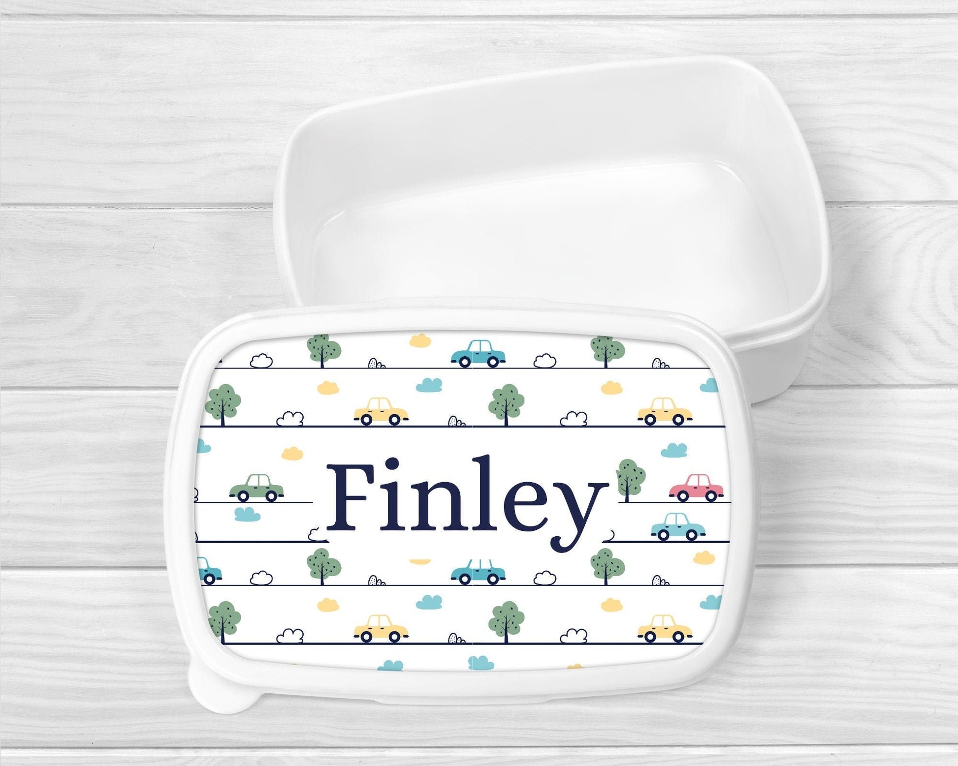Personalised Lunch Snack Box Car Transport Back To School Nursery Pot