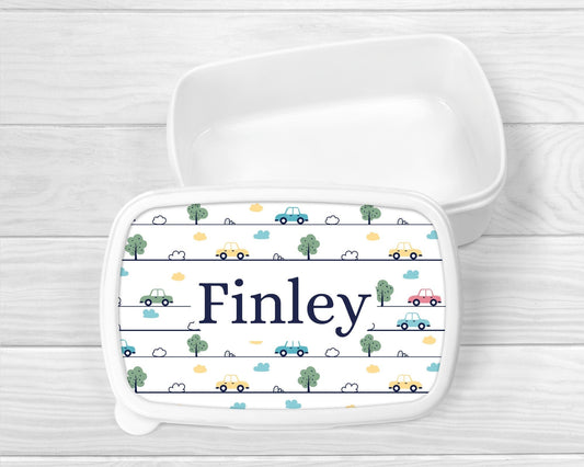 Personalised Lunch Snack Box Car Transport Back To School Nursery Pot