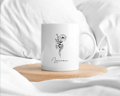 Birth Flower Mug Personalised Birthday Month Gift