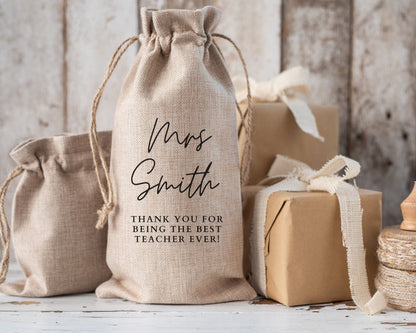 Teacher Thank You Gift Personalised Wine Bottle Bag End Of Term Summer Present