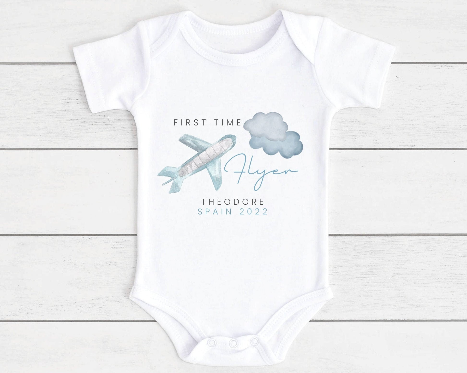 My First Holiday Baby Vest First Time Flyer Plane Summer Personalised Bodysuit