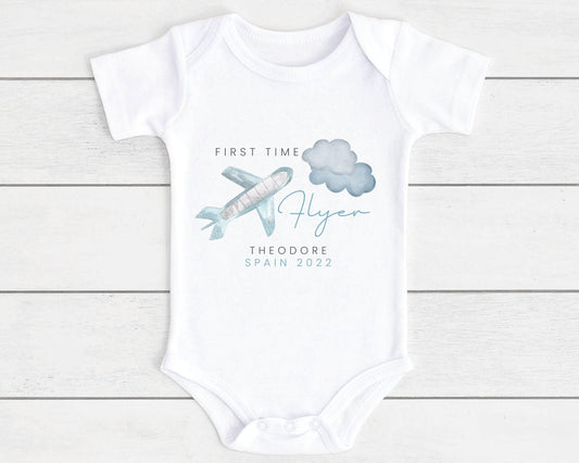 My First Holiday Baby Vest First Time Flyer Plane Summer Personalised Bodysuit