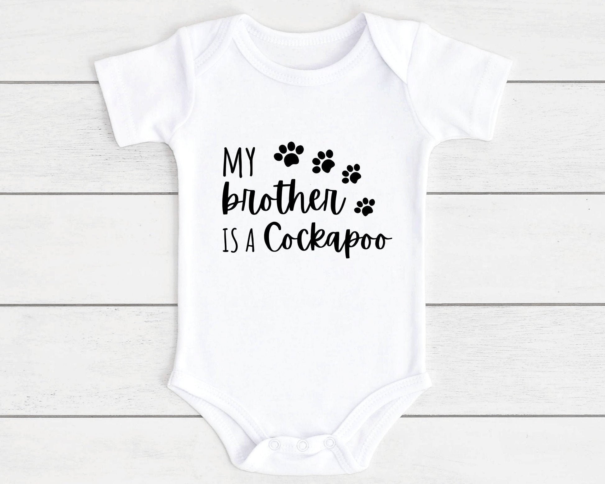 Baby Vest Gift Vest Funny Brother Is A Dog Breed Dachshund, Cockapoo, Labrador, Pug Etc | Customise With Any Breed