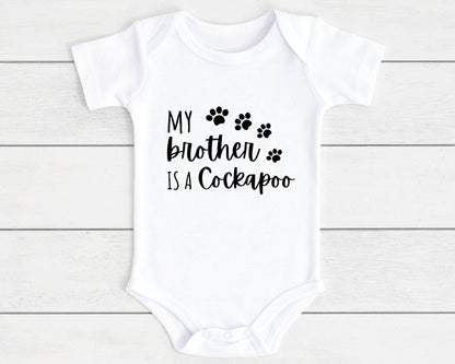 Baby Vest Gift Vest Funny Brother Is A Dog Breed Dachshund, Cockapoo, Labrador, Pug Etc | Customise With Any Breed