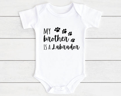 Baby Vest Gift Vest Funny Brother Is A Dog Breed Dachshund, Cockapoo, Labrador, Pug Etc | Customise With Any Breed