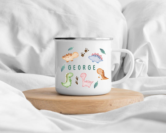 Personalised Children's Mug Enamel Dinosaur Kids Cup Gift
