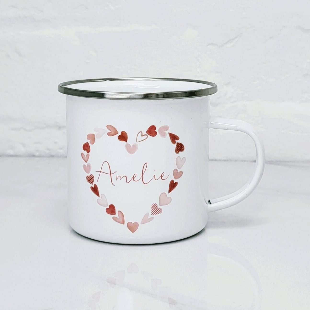 Personalised Children's Valentine's Mug Girls Enamel Cup Gift