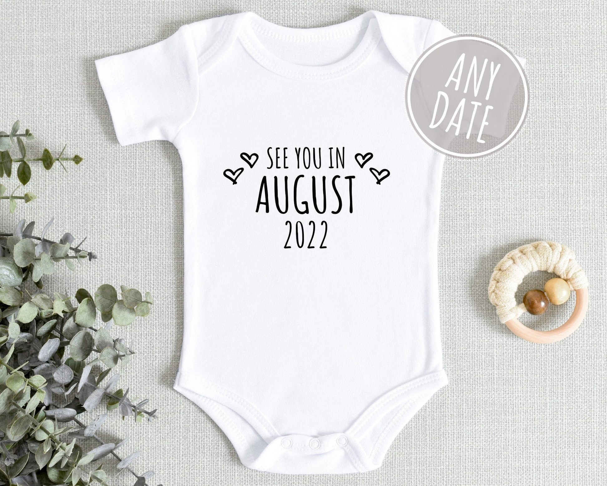 Baby Vest Personalised Due Date Pregnancy Announcement Bodysuit Reveal Gift