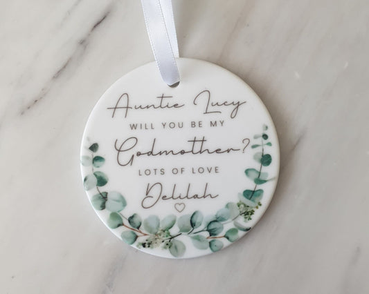 Will You Be My Godmother Ornament Godparents Announcement Personalised Gift Keepsake