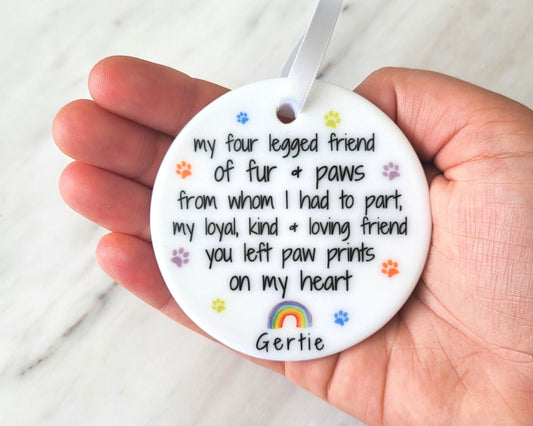 Pet Memorial Gift Dog Loss Ornament Personalised Bereavement Poem Decoration