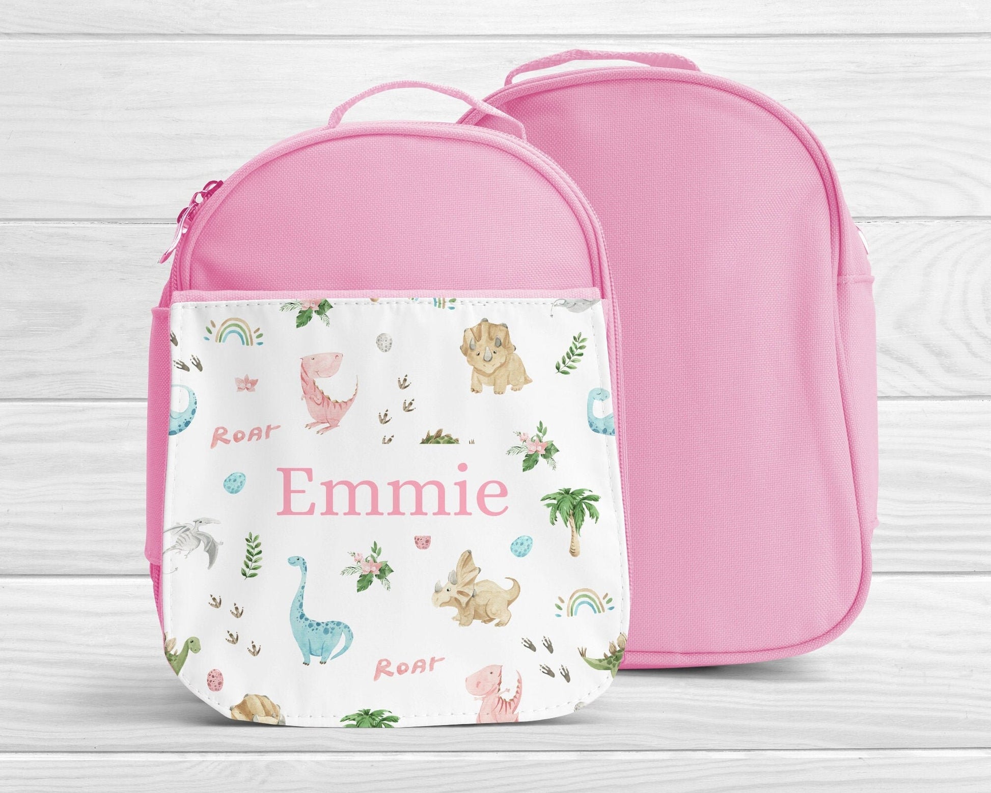 Personalised Lunch Bag Girls Pink Dinosaur Back To School Nursery Lunch Box