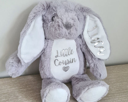 Cousins Personalised Soft Toy Bunny Teddy Gift Little Big Cousin Baby Birthday Present