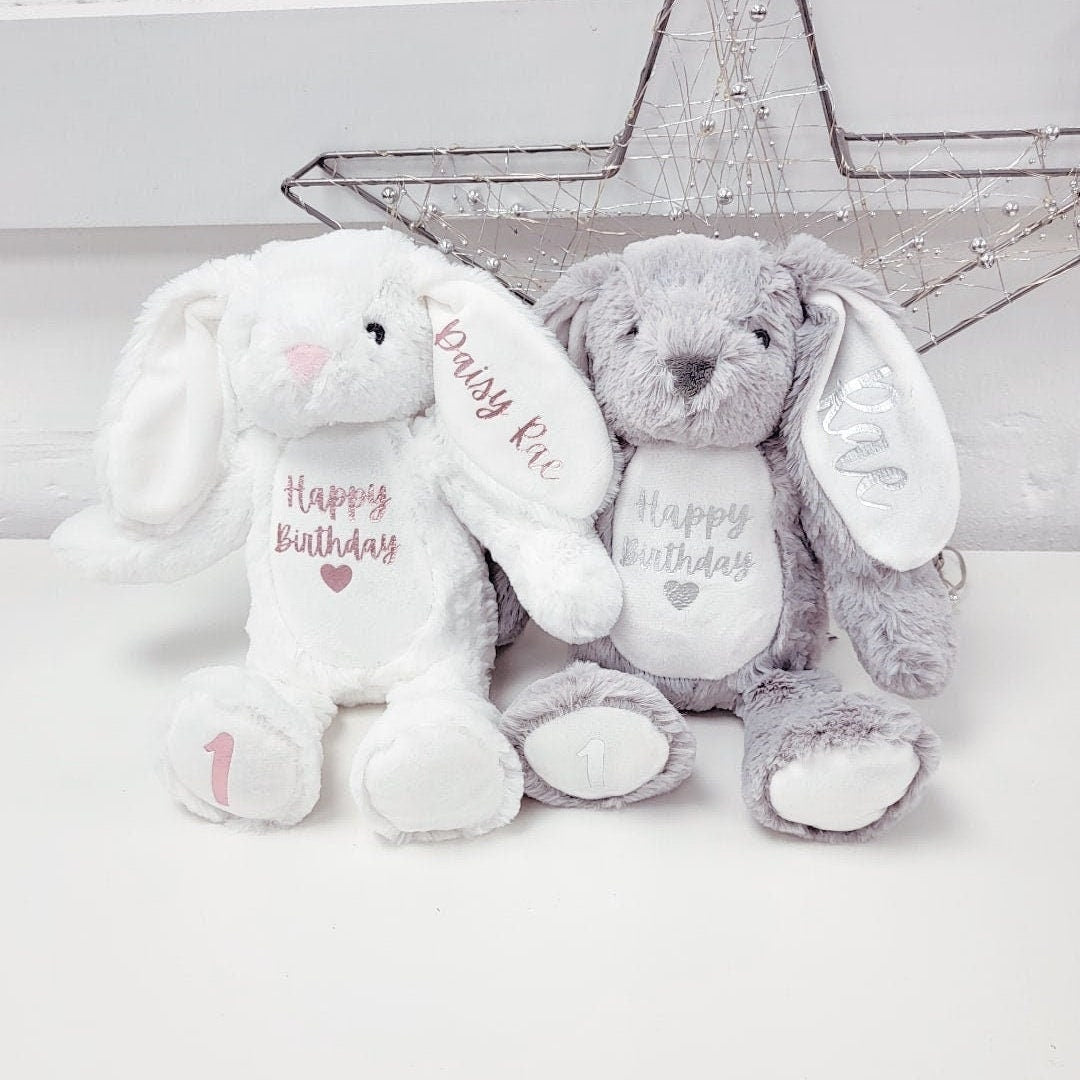 Happy Birthday Personalised Soft Toy Bunny Teddy Gift First Childrens Toddler Girls Birthday Present