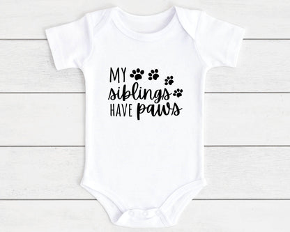 My Brother Sister Has Paws Pet Dog Baby Vest Cat Funny Newborn Baby Shower Gift