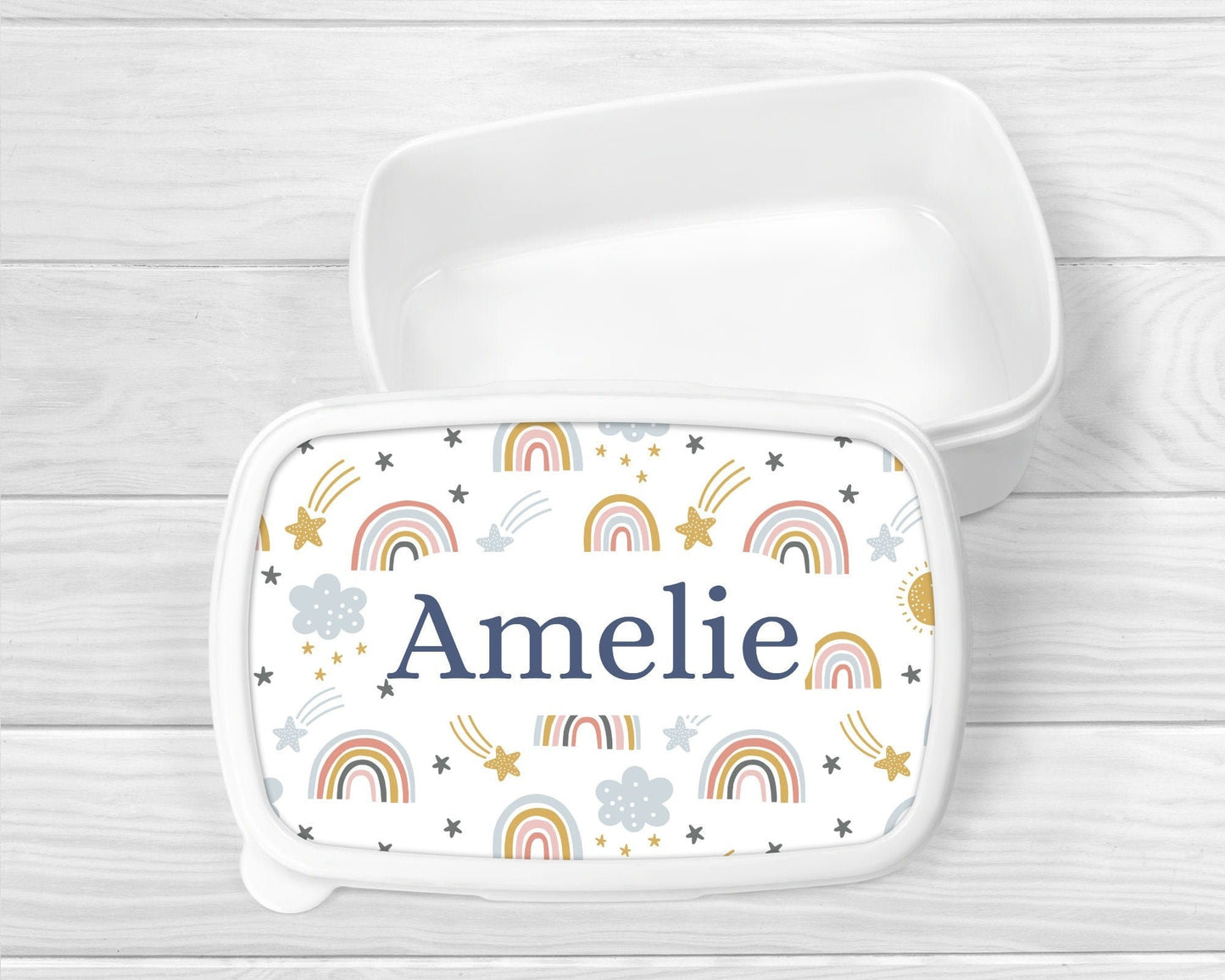 Personalised Lunch Snack Box Girls Rainbow Back To School Nursery Pot
