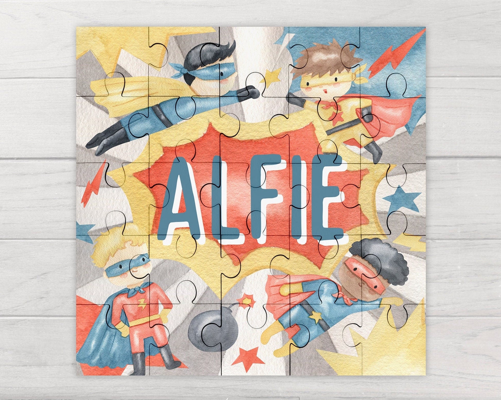 Personalised Childrens Jigsaw Puzzle Boys Superhero 25pcs Birthday Gift