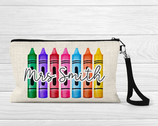 Personalised Teacher Pencil Case: Linen Crayon Design