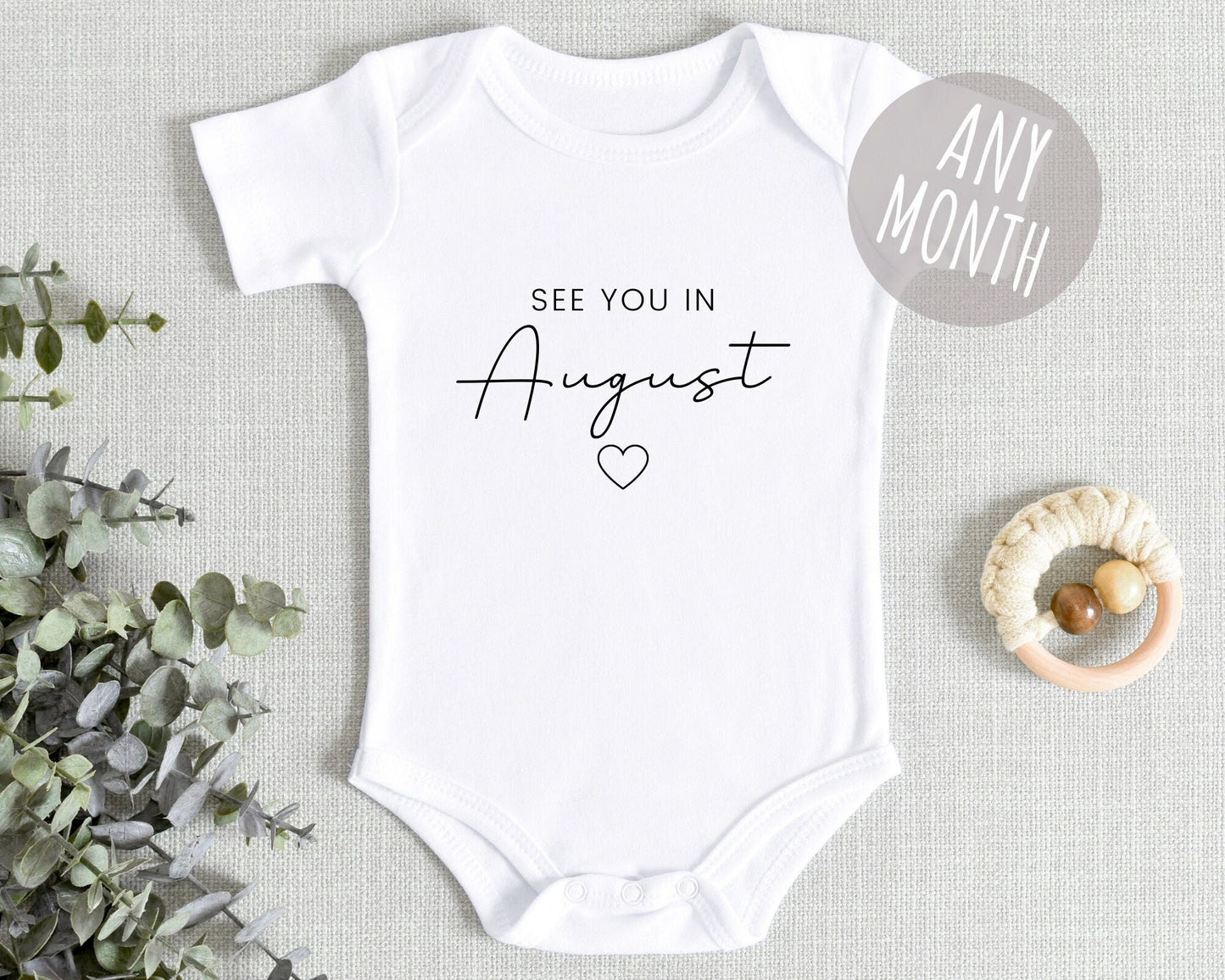 Pregnancy Announcement Baby Vest See You In Personalised Due Date Month Reveal Cute Script Font Present Gift