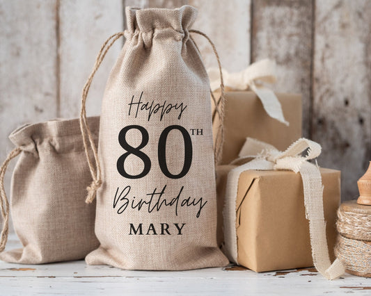80th Birthday Personalised Wine Bottle Gift Bag Drinks Gift
