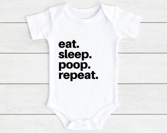 Funny Baby Vest Bodysuit Eat Sleep Poop Repeat Unisex Baby Shower Gift